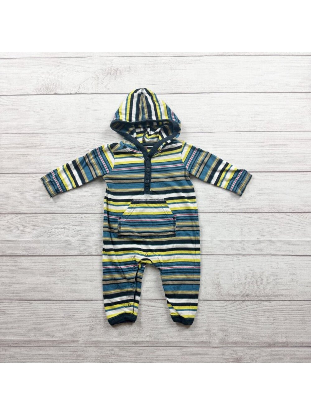 Tea Collection Baby Striped Hoodie Romper Front Pocket 3-6 Months